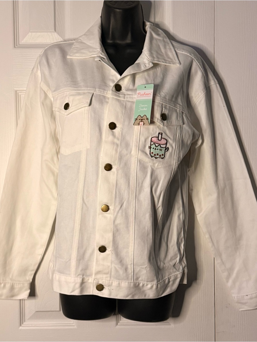 Pusheen White Denim Jacket with Bobasheen Patch